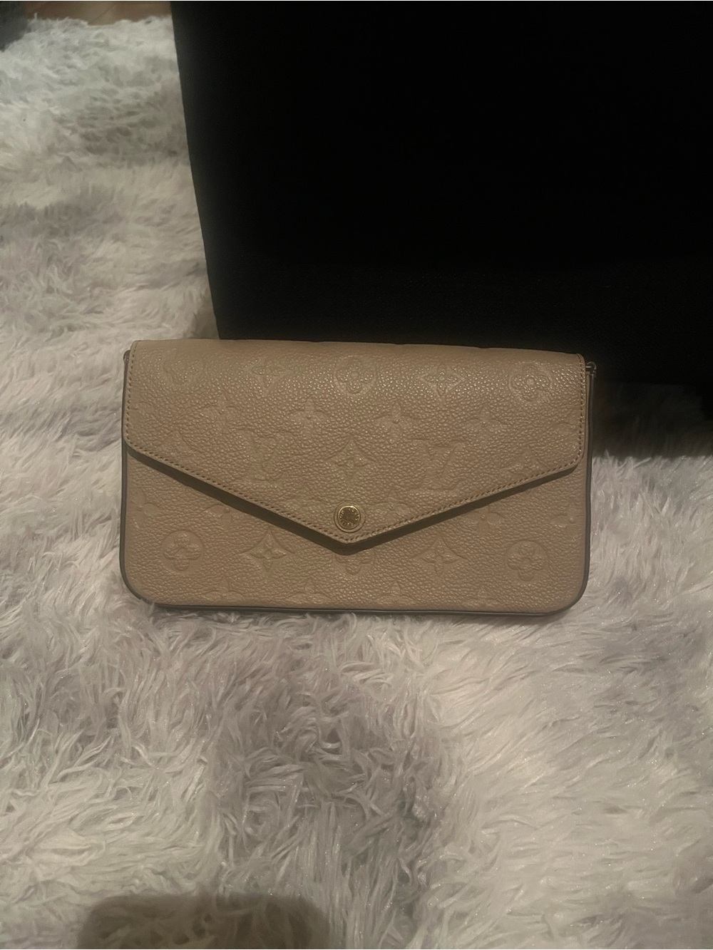 Beige Embossed Leather Envelope Wallet Clutch